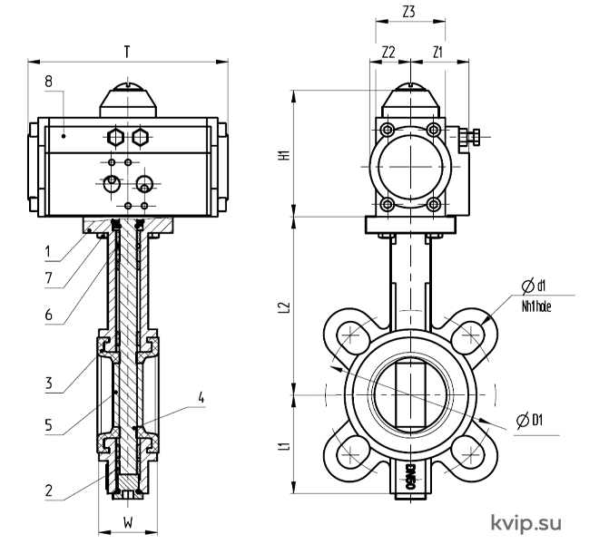 Боковая схема дискового затвора VBS-143-RPA-D Боковая схема дискового затвора VBS-143-RPA-D
