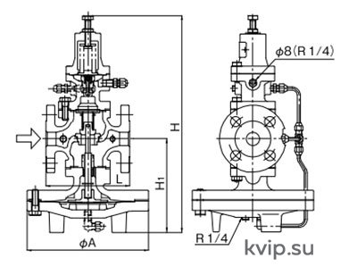 YOSHITAKE GP-2000 Клапан редукционный пилотного типа Схема фланцевого соединения YOSHITAKE GP-2000 Клапана редукционного пилотного типа
